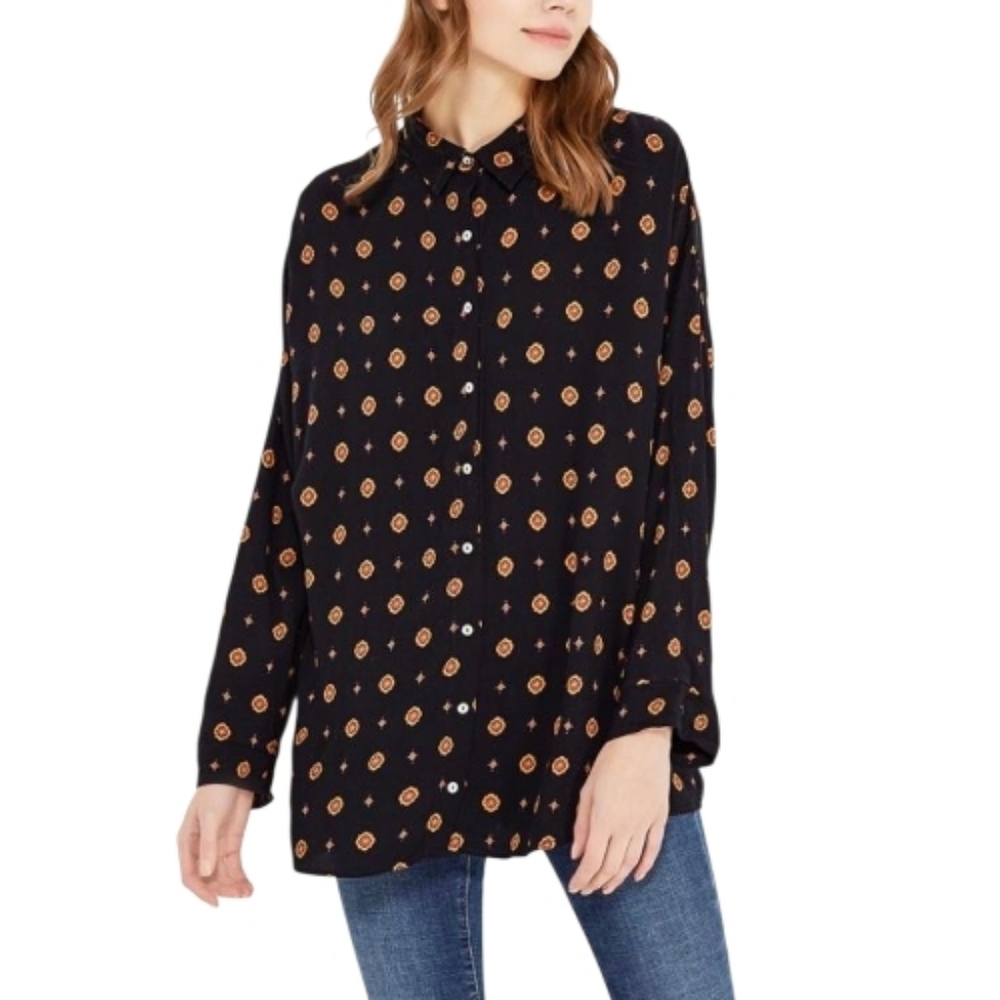 Free People Intimately Button Up Womens shirt Medallion Print Flowy Sz S Petite
